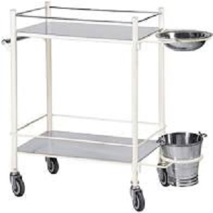 Dressing Trolley -S.S- 2 Shelves With Bucket And Basin – 30 X 20 X 35
