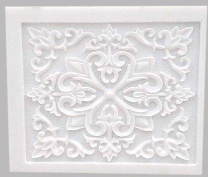 White Rectangular Polished Marble Inlay Carved Panel