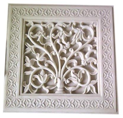 White Polished Marble Inlay Square Panel, Pattern : Carved