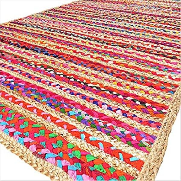 Rectangular Jute Chindi Braided Rugs, for Home, Office, Hotel, Packaging Type : Plastic Bag