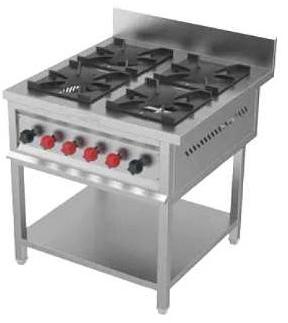 Stainless Steel Four Burner Gas Range, Length : 800 mm