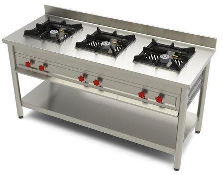 Rectangular Stainless Steel Three Burner Gas Stove, for Cooking, Feature : Corrosion Proof, Light Weight