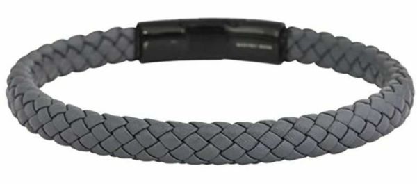 Black and Silver with Silver Line Diamonds Leather Braided Bracelet    Soni Fashion