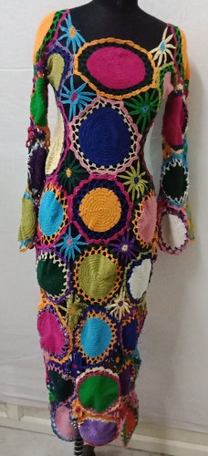 Ladies Handmade Crochet Knitted Dress, Color : Multi Color