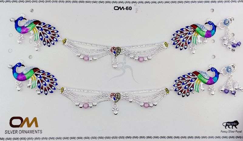 Peacock Design Silver Payal