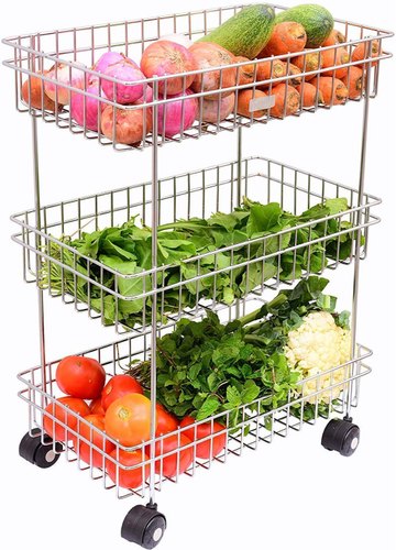 Stainless Steel 3 Layer Vegetable Rack, Color : Silver