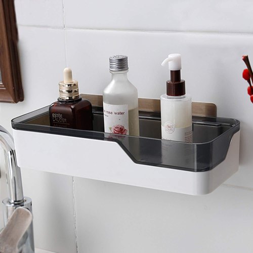 Rectangular ABS Bathroom Wall Shelf, Size : 30 x 11.9 x 6.5 cm, Color : White Black