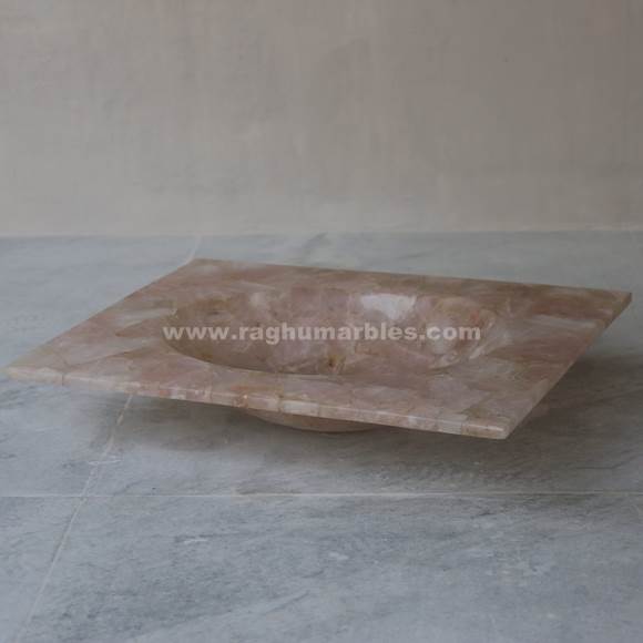 Raghu Marbles Round Polish Rose Quartz Wash Basin, for Home/ Office, Size : 24x30cm