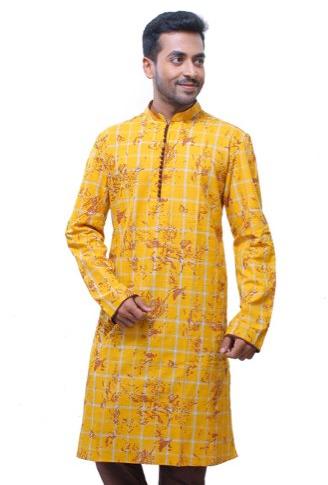 Cotton/Linen Embroidered Men Printed Kurta, Age Group : Adult