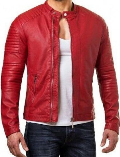 Mens Leather Jacket, Color : Red