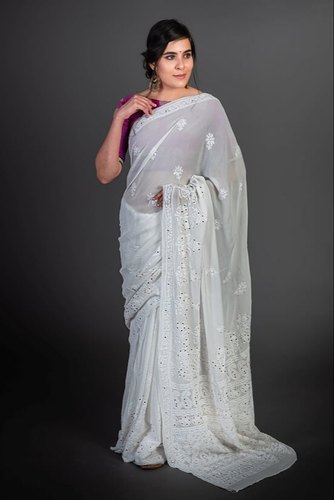 Viscose Chikan Saree, for Home Textile, Pattern : Embroidered