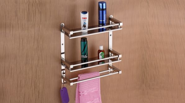 Polished SS 202 MK-502 Bathroom Rack, Color : Silver