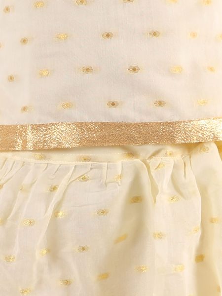 Kids Gold Weave Jacquard White Lehenga Choli