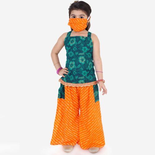 Girls Top and Palazzo Set With Face Mask