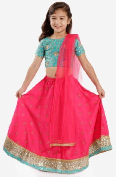 Silk Kids Embroidered Lehenga Choli, Feature : Dry Cleaning, Stitched