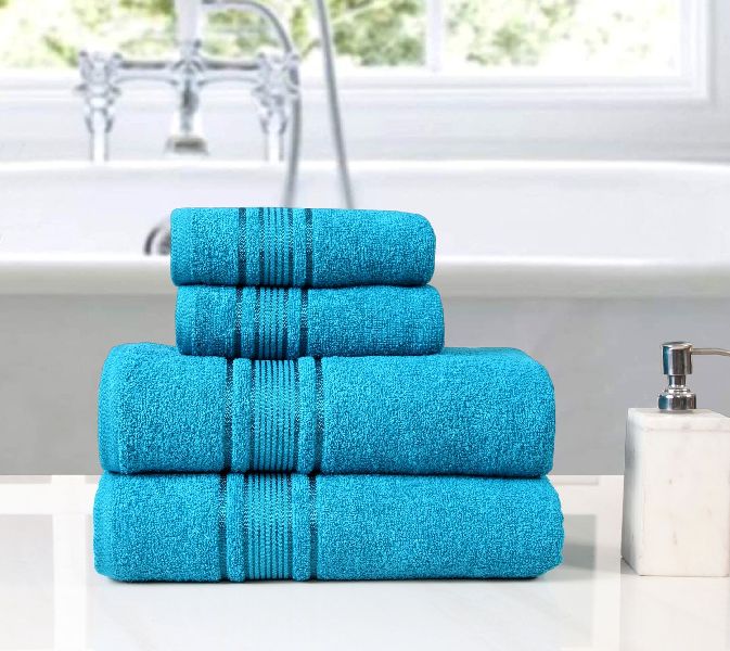 Rectangular Cotton Blue Bath Towels, for Bathroom Use, Pattern : Plain