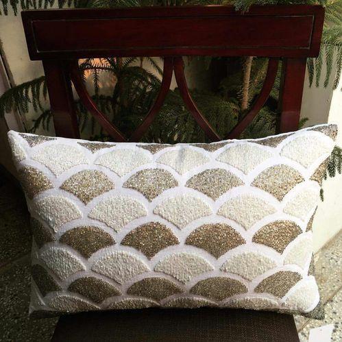 Handmade Beaded Cushion Cover, Size : 30x45 cm