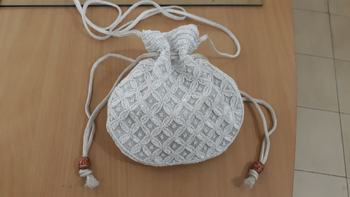 White Beaded Potli Bag, Size : 9x8 inch