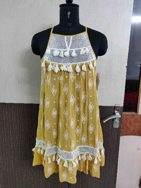 Viscose Crepe Embroidery Dress, Size : Small, Medium, Large