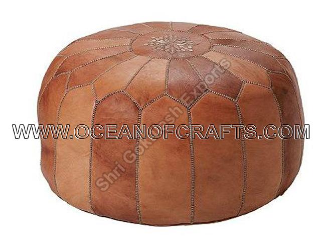 Moroccan Leather Pouf And Ottoman, Leather Moroccan Ottoman