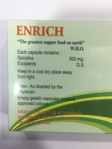 Enrich Spirulina Capsules, Packaging Type : Blister
