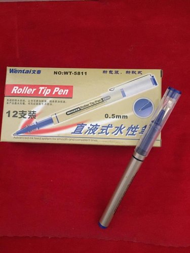 Blue Plastic Roller Tip Pen, Packaging Type : Box