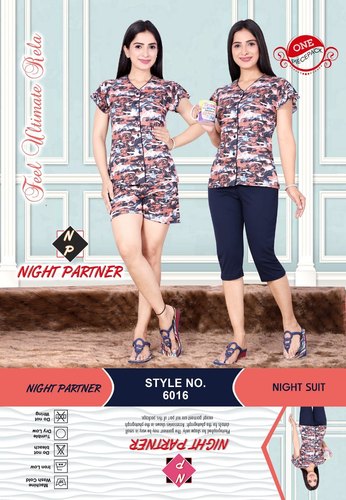 Sinker Cotton 100% STRETCHABLE Front Open Night Suits, Gender : Female