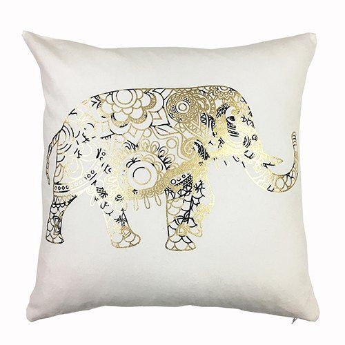 Elephant Pattern Gold Foil Printed Cushion