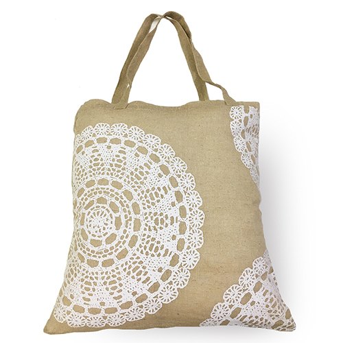 Printed Jute Lace Bag, Color : Brown