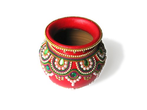 Aabhaas Design Round Terracotta Pot, Color : Red