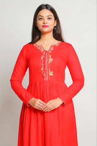 Libaaz Rayon Embroidered Kurta, Size : S, L, XL, XXL