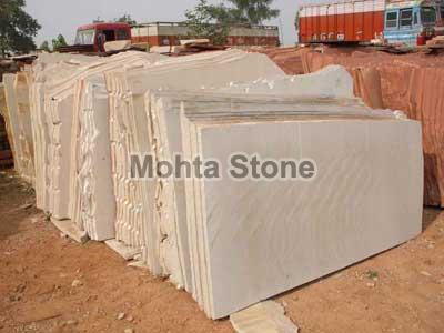 Bush Hammered Dholpur Beige Sandstone Slab, Size : 270x160cm, 300x180cm, 330x200cm