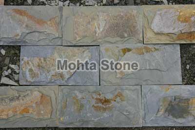 Rectangle Grinded Bush Hammered Slate Wall Stone, for Construction, Flooring, Size : 10x10Inch, 12x12Inch