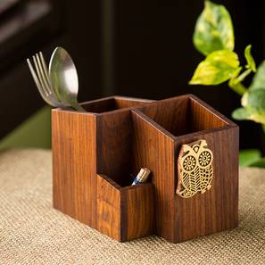 By ExclusiveLane Sheesham Wood Cutlery and Stationery Holder