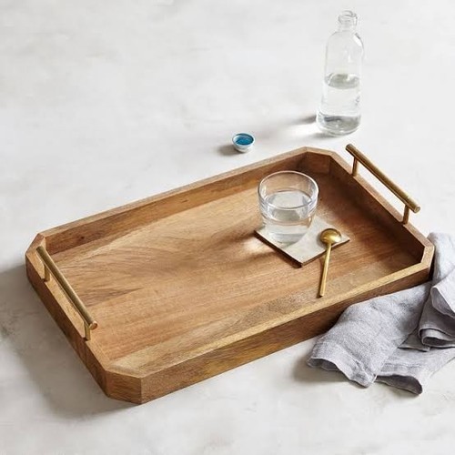 Rectangular Brass Handles Wooden Tray