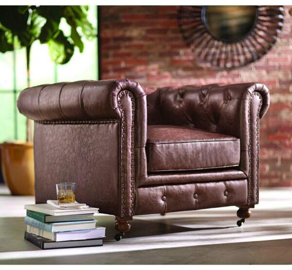 Chesterfield Single Seater Leather Sofa, Color : Brown