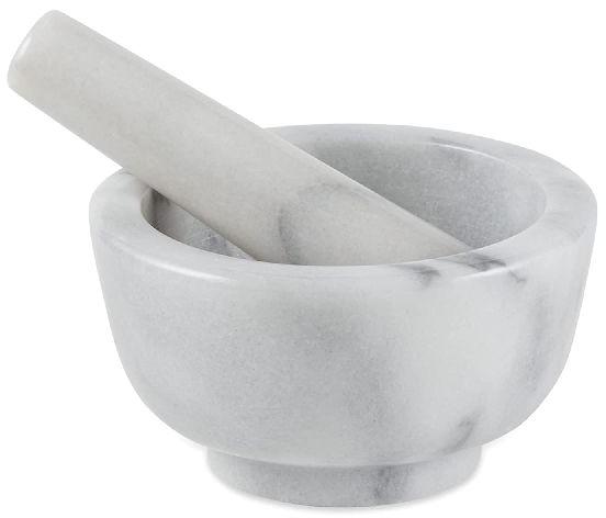 Round Polished Marble Mortar & Pestle, for Kitchen, Color : Grey