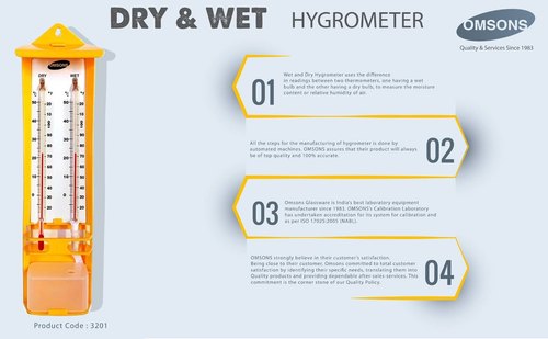 Omsons Glass Wet Dry Bulb Hygrometer