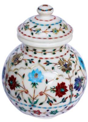 Polished Marble Inlay Pot, for Garden, Home, Hotel, Office, Feature : Attractive Design, Dust Resistance