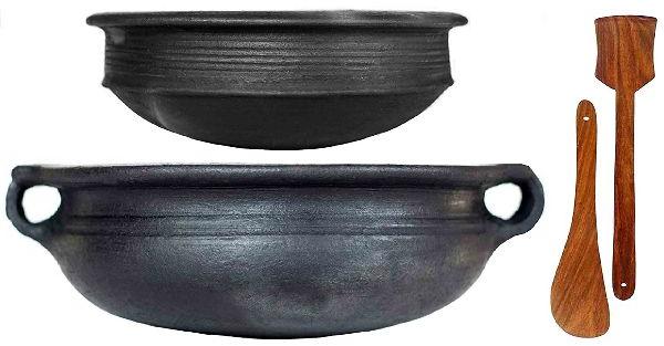 Black Clay Pot And Kadai Set