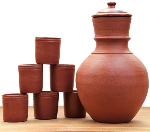Red Clay Water Jug And Glass Set