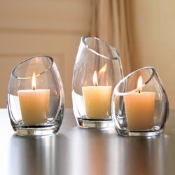 Polished Plain Glass Candle Stand, Packaging Type : Carton Box