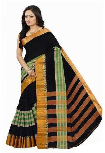 Checked Designer Cotton Saree, Color : Multicolor