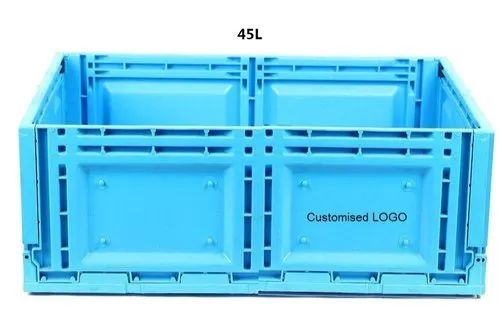 Rectangular 45L Foldable Polypropylene Collapsible Crate, Color : Blue
