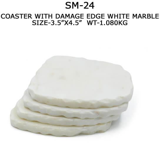 Damage Edge White Marble Coaster, for Tableware, Size : 3.5x4.5 Inch