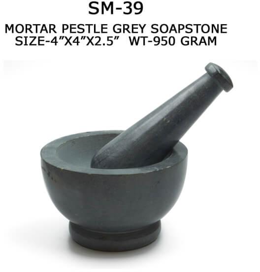 Round Polished Grey Soapstone Mortar Pestle