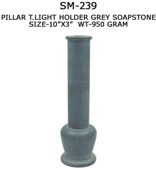 Grey Soapstone Pillar Tealight Candle Holder, for Home Decoration, Size : 10x3 Inch