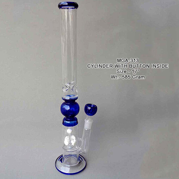 Inside Button Glass Smoking Cylinder Pipe, Feature : Fine Finishing