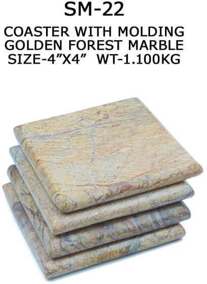 Square Molding Golden Forest Marble Coaster, for Tableware, Size : 4x4 Inch