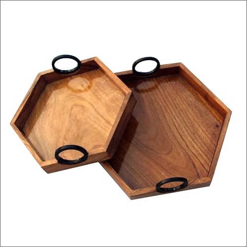 Plain Polished Hexagon Wooden Serving Tray, Size : Standard